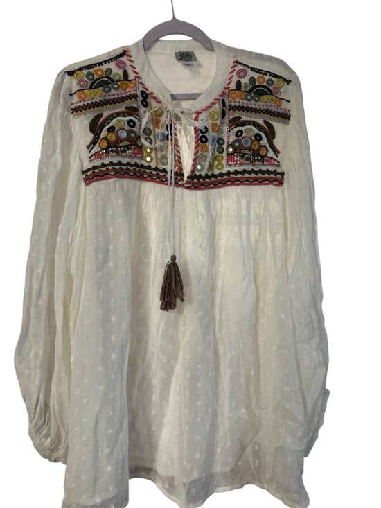 ivy jane Tops - NWOT ivy jane Cream Swiss-Dot Tunic with Multicolor Embroidered xl new